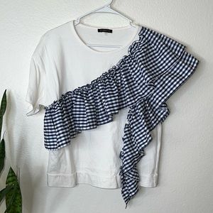 Blue and White Flared Top